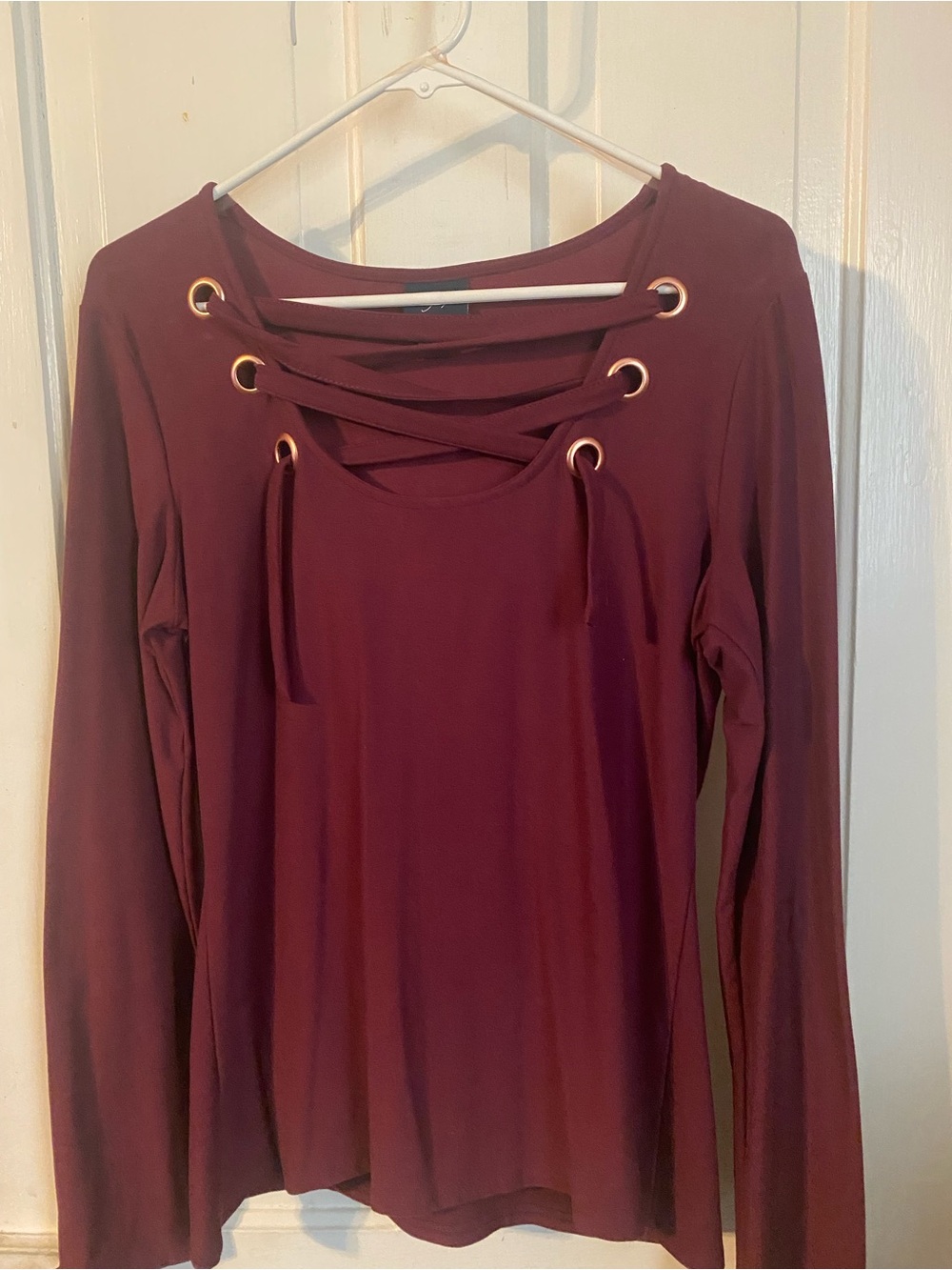 Daytrip Lace-Up Long Sleeve Top - Burgundy